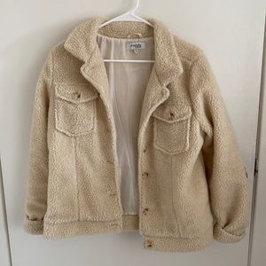 Sherpa Jacket with Buttons by Charlotte Russe, Tan/Cream Color, Soft, Medium